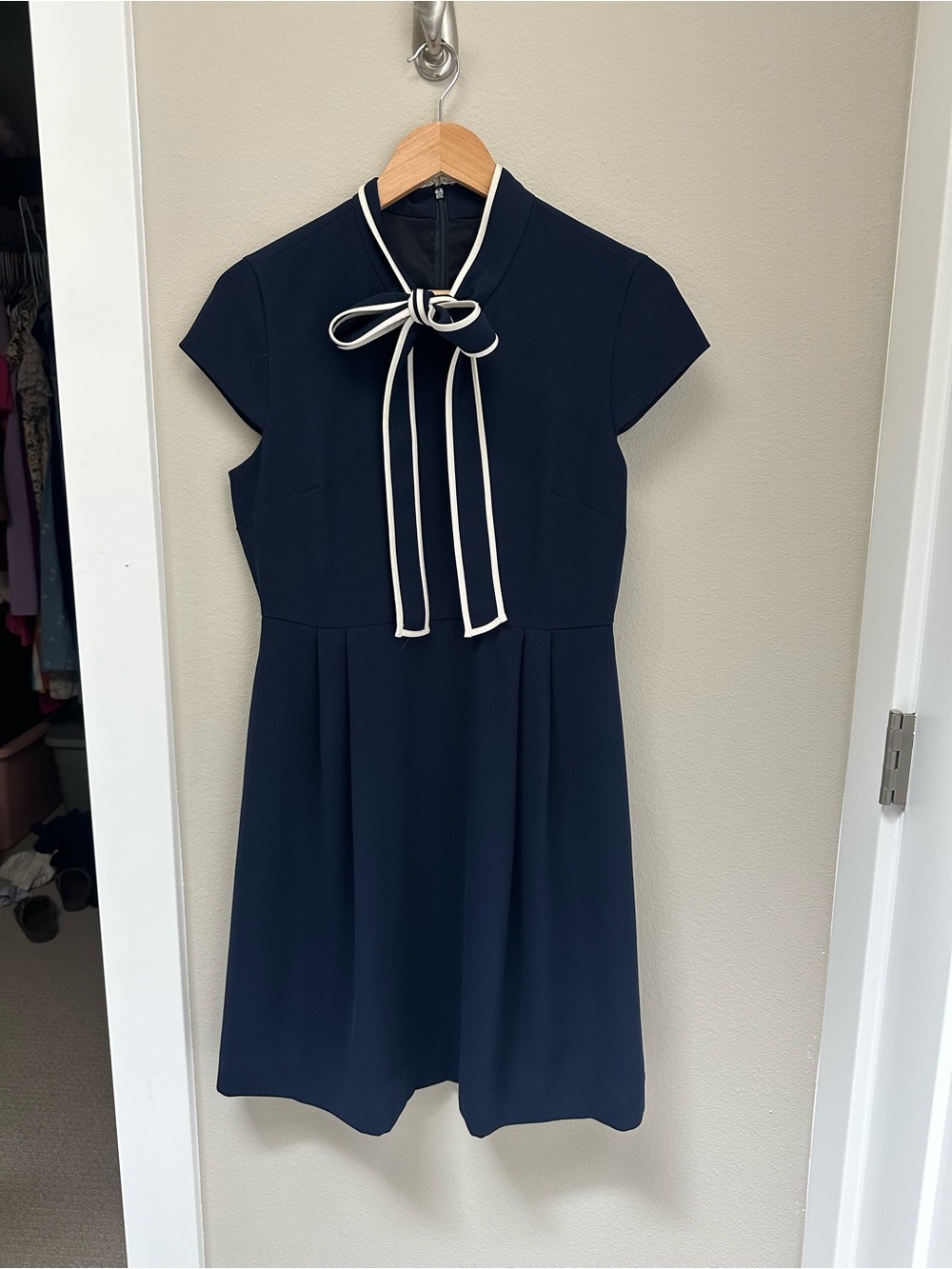J. Crew Navy Midi Dress with White-Trim Bow